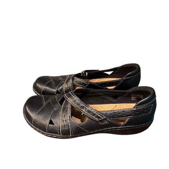 CLARKS soft cushion collection black flat shoe Size 7W - Picture 5 of 6